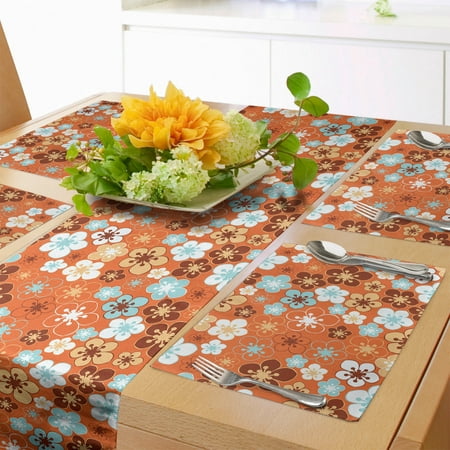 

Orange Table Runner & Placemats Old Fashioned Doodle Flora Abstract Blooming Meadow in Summer Theme Set for Dining Table Decor Placemat 4 pcs + Runner 12 x72 Sky Blue Orange Brown by Ambesonne