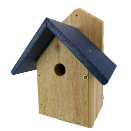 Little Wren Birdhouse - Nature Products USA Chickadee Birdhouse, Blue Recycled Poly Lumber Roof, WREN-4B