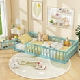 thumbnail image 4 of Costway Twin Size Wooden Floor Bed with Full Length Safety Guardrails Door & Latch Icy Aqua, 4 of 10