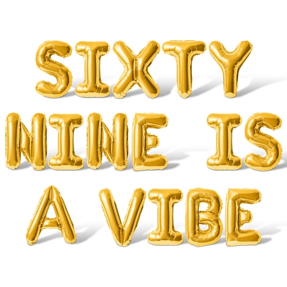 Letter Balloons - SIXTY NINE IS A VIBE 16" Inch Alphabet Letters Foil Mylar Balloon 69th Birthday Party Banner (Gold)