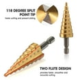 thumbnail image 3 of WORKPRO 3-Piece Step Drill Bit Set, 1/4" Hex Shank Quick Change High Speed Steel Titanium Coated Drill Bits for Plastic, Wood, Sheet Metal, Aluminum Hole Drilling, Well-Organized Bag Included,Metric, 3 of 9