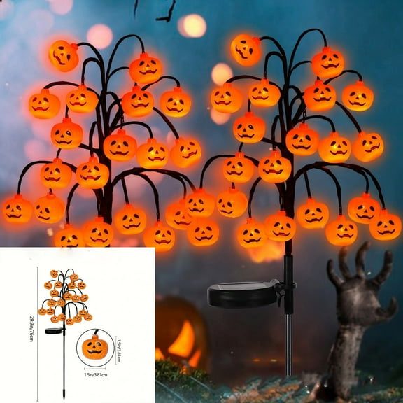 Solar Halloween Lights Outdoor Waterproof, 1 Pack Pumpkin Solar Lights for Outside Thankgiving Decor,20LED Orange Pumpkin Swaying Lamps for Garden Decor, Yard, Lawn, Party Decorations