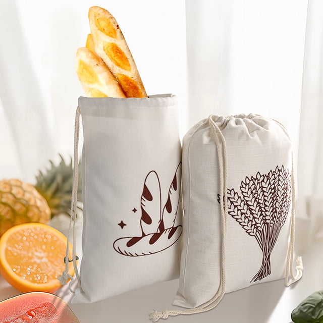 2 Pcs Sacs à Pain en Lin pour Pain Maison Conteneur à Pain Réutilisable Sacs de Rangement à Cordon Grand Sac à Pain Réutilisable Sacs à Pain Imprimés pour Rangement de Pain Cadeaux pour Boulangers 16x12 Pouces