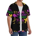 thumbnail image 4 of KLL Mardi Gras with Flamingo Print Men's Shirt Short Sleeve Button Down Summer Cuba Beach Shirts- Large, 4 of 7
