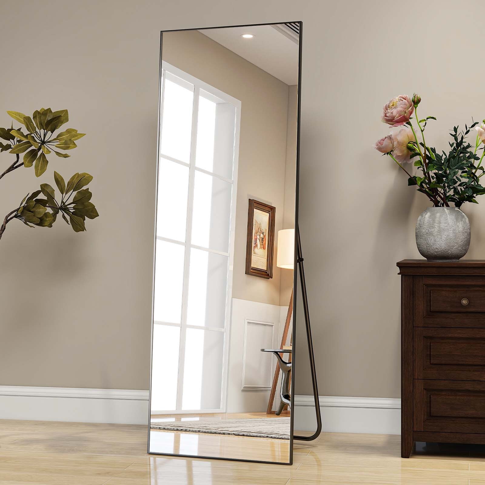 Lumora 58.3"x18" Full Length Mirror Rectangle Floor Mirror Wall-Mounted Leaning Mirror, Black