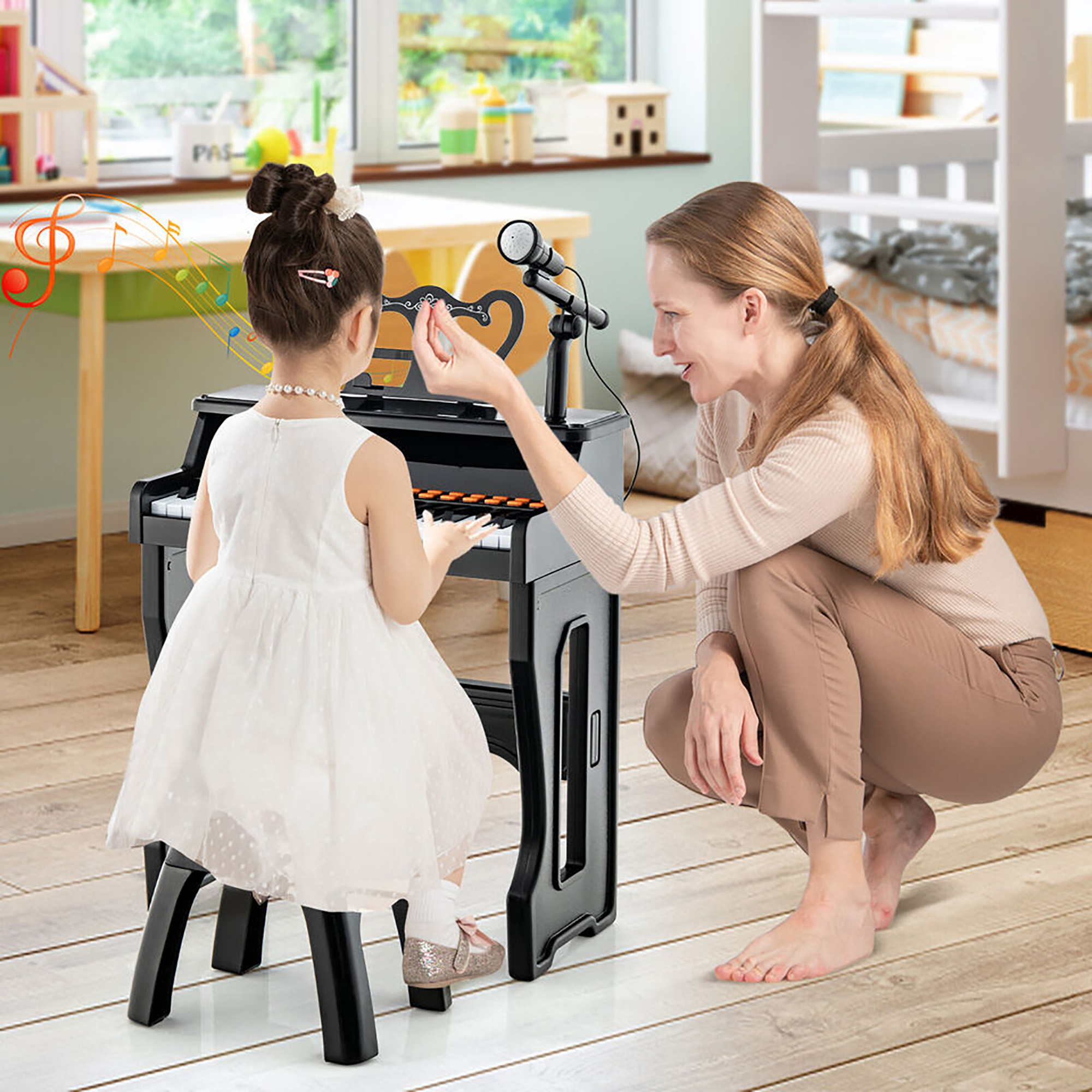 Gymax 37-Key Music Piano Keyboard Kids Learning Toy Instrument w/ Microphone Black