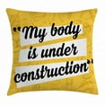 thumbnail image 1 of Fitness Throw Pillow Cushion Cover, My Body in Under Construction Hand Drawn Text Sports Healthy Living Icons, Decorative Square Accent Pillow Case, 20 X 20 Inches, Marigold White Black, by Ambesonne, 1 of 2