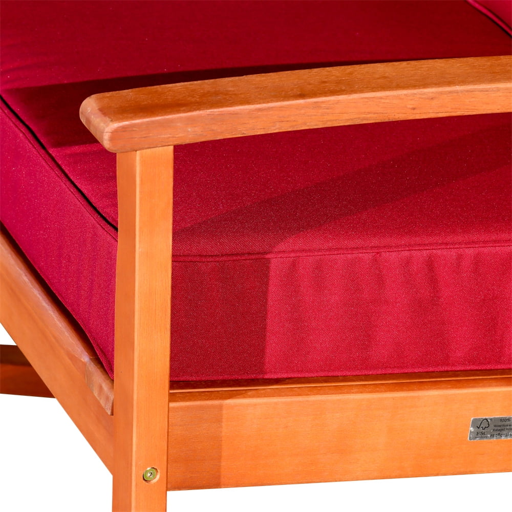 Cfowner Modern Accent Rocking Chair for Living Room/Bedroom/Nursery, Natural Oil Finish, Burgundy Cushions