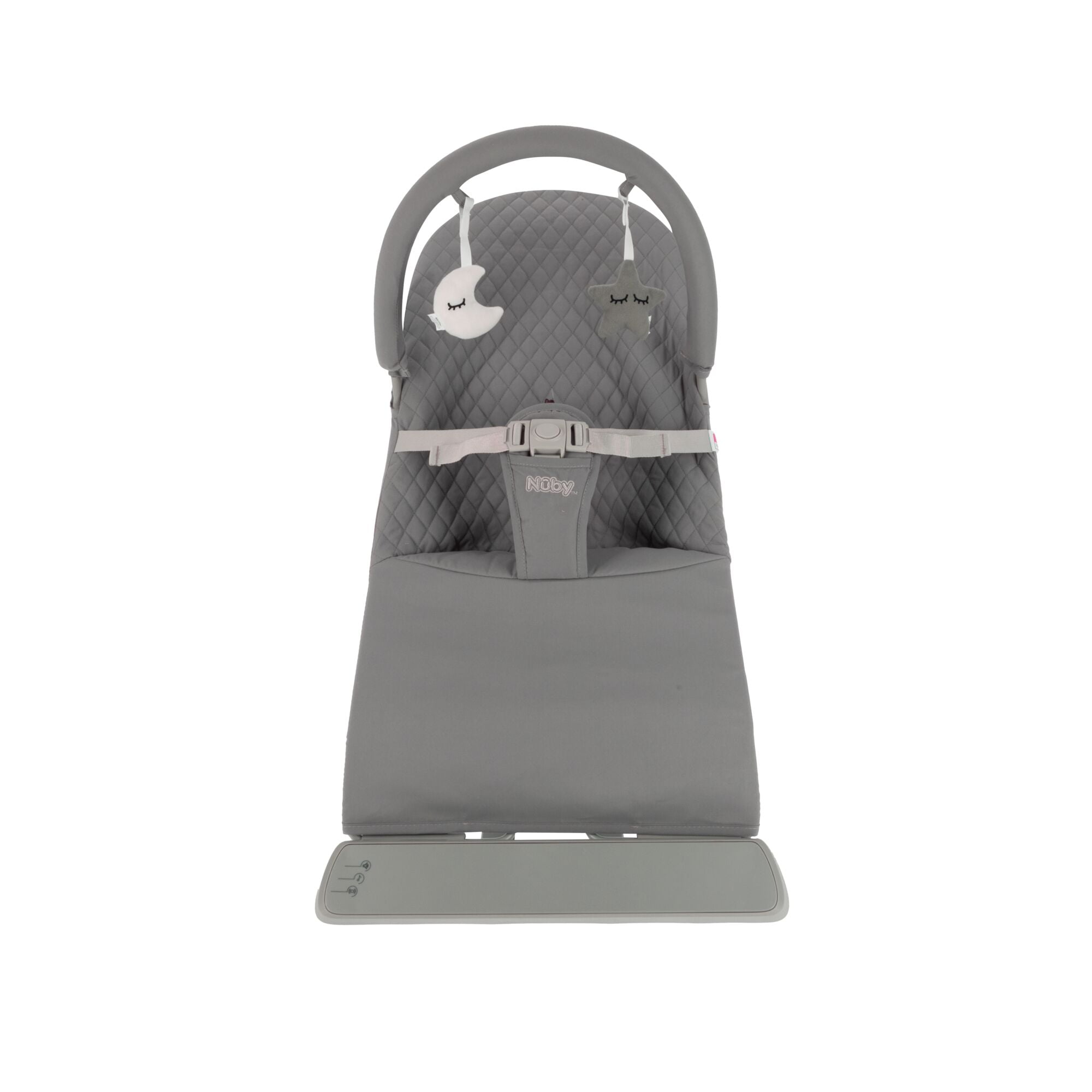 Nuby Portable Baby Bouncer Seat with Sounds and 3-Point Harness, Gray
