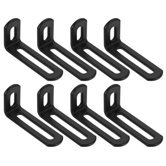 Uxcell 8 Pcs Adjustable Right Angle Brackets, Slotted L-Shape Corner Bracket 2.6"x1.2"x0.7", 90 Degree Steel l Bracket Support for Shelves, Wood Furniture Construction, Black