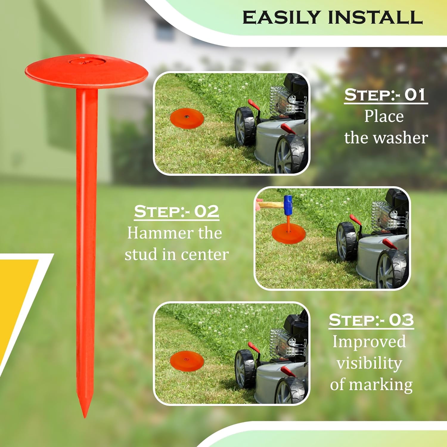 FEBTECH - Septic Tank Marker - 2.7" x 10" - Suitable Property line Markers for Protecting Your Septic Tank and Property Boundary with Solid and Sturdy Survey Stakes - Pack of 20 Pcs