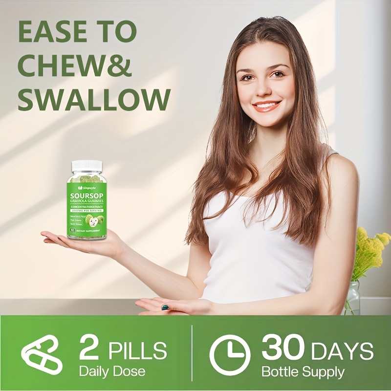 Soursop Graviola Gummies 2000mg Per Serving, 60 Count - Mixed Berry Flavor High Potency Immune Support Supplement