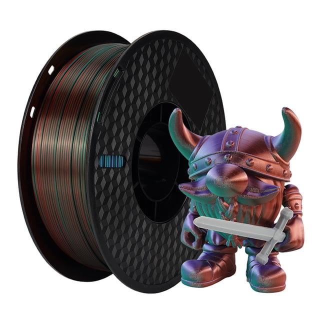 KINGROON 3D Printer PLA Filament 1KG 1.75mm Triple Color Silk PLA Filament 3D Printing Material Eco- friendly Spool Dimensional Accuracy +/-0.03mm Standard 1 Roll - Silver Green Purple Copp