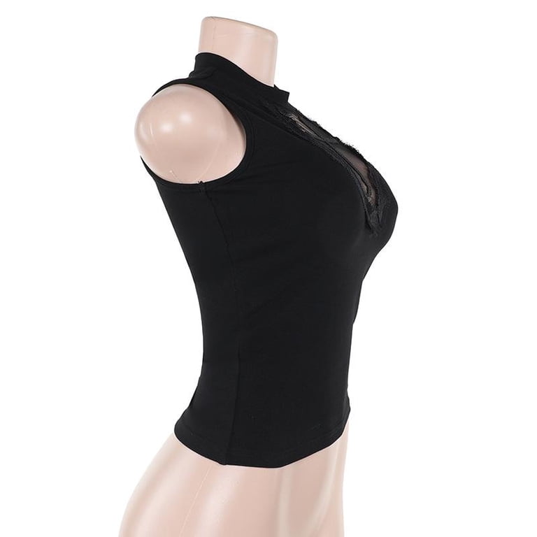Y2K Goth Black Cross Sleeveless Basic Tank Tops Sexy Vintage Lace