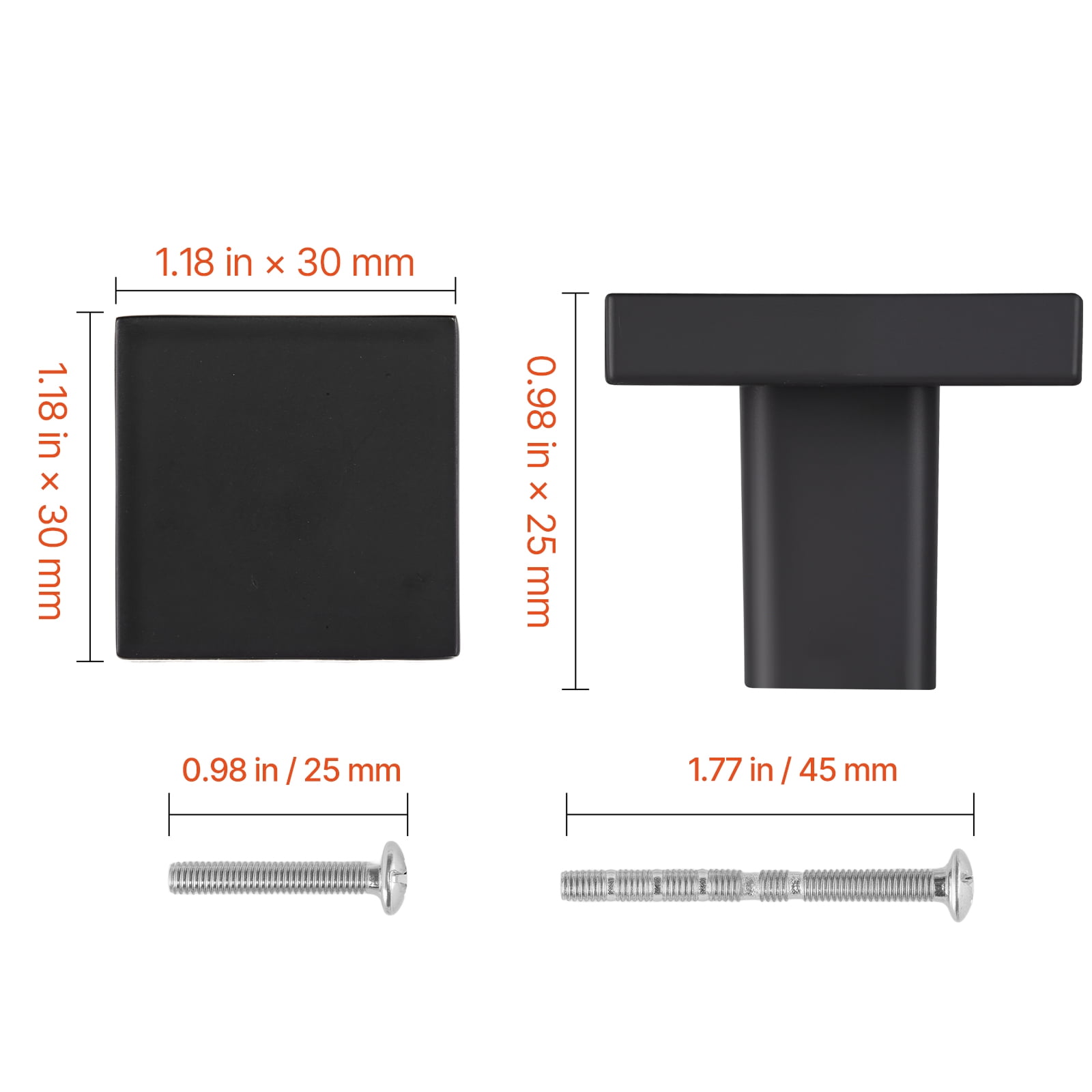 VEVOR Cabinet Knobs, 10 Pack, 1.18 Inch Black Zinc Alloy Drawer Pulls & Door Handles, Square Kitchen Solid Knobs Dresser Handles, Cupboard Hardware with Screws for Bathroom Closet Cabinets Drawers