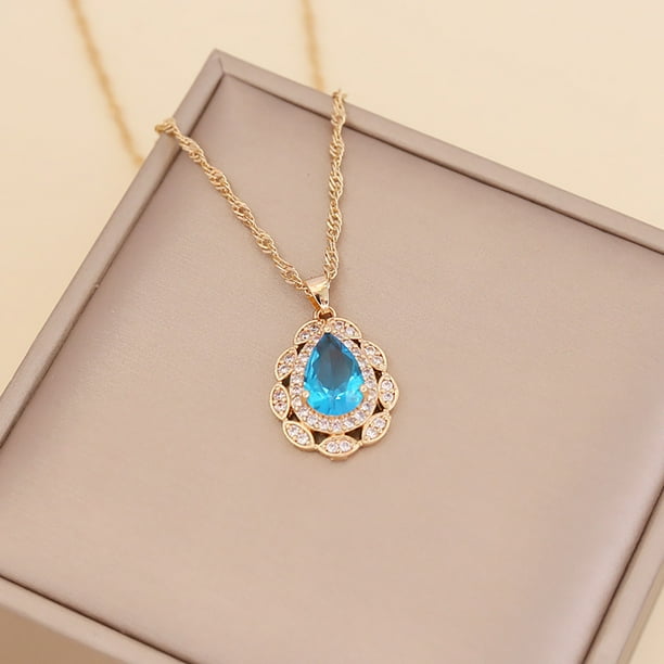 Collar para mujer, joyería para mujer, collar de diamantes de moda para mujer, colgante de cadena de clavícula con gotas de agua de cristal, anillo de joyería