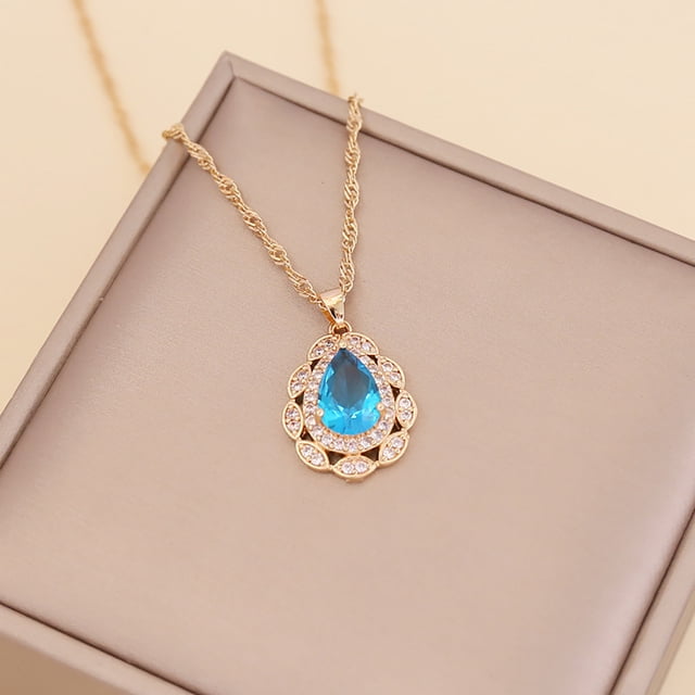 Collar para mujer, joyería para mujer, collar de diamantes de moda para mujer, colgante de cadena de clavícula con gotas de agua de cristal, anillo de joyería