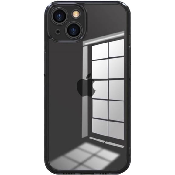 Compatible with iPhone Case,Crystal Clear Transparent Tempered Glass [ Drop Protection] Soft Shockproof Cover Phone Case (Black,iPhone 13 Pro Max)