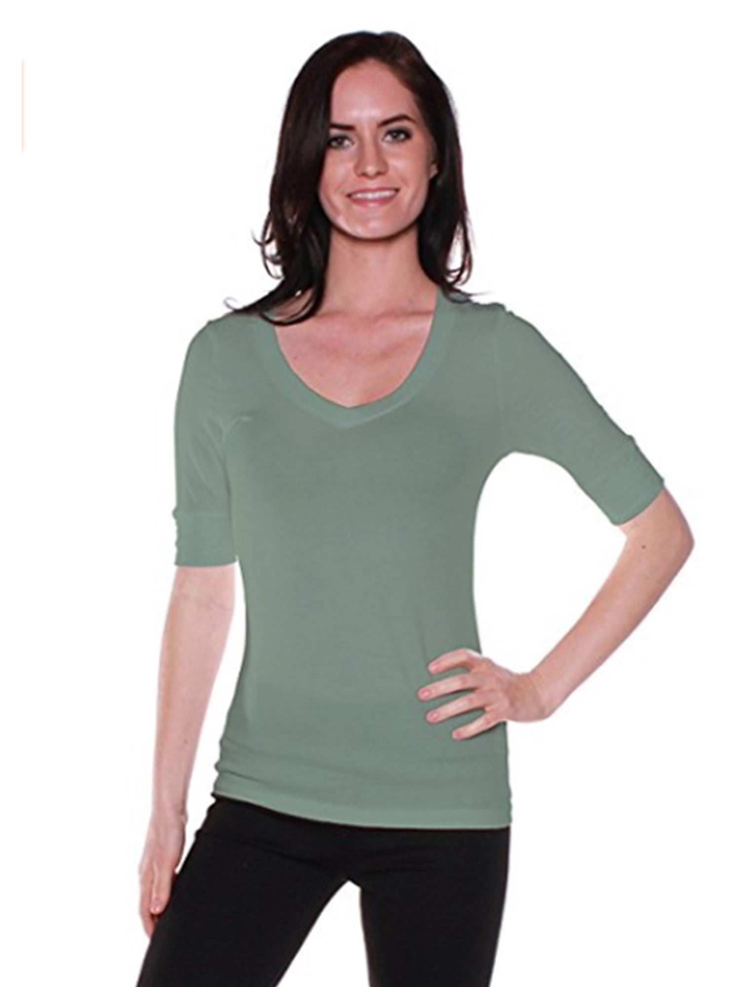 Emmalise Womens Slim Athletic Fit Vneck Tshirt Half Sleeves Top
