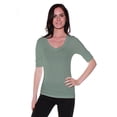 thumbnail image 2 of Emmalise Women's Slim Athletic Fit Vneck Tshirt Half Sleeves Top Jr Size (Dusty Sage, Small), 2 of 5
