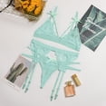 thumbnail image 4 of Conjunto de ropa interior de encaje floral de 3 piezas para mujer, sujetador sexy, bragas, liguero, azul cielo, S kenally XX000052-08, 4 of 7