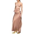 thumbnail image 2 of Biekopu Women's Summer Satin 2PCS Outfits,Solid Color Strapless Tube Tops + High Waist Bodycon Slit Long Skirt, 2 of 6