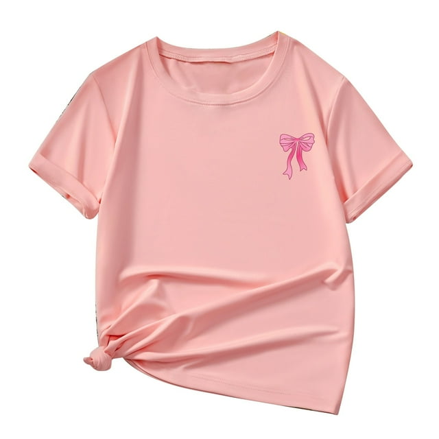 Toddler Girl Shirts Children's Casual Letter Pattern Print Multicolor Round Neck Short Sleeves Girls' Tops, Tees Pink