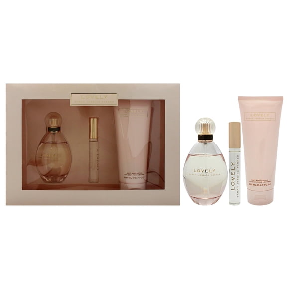 Sarah Jessica Parker Lovely 3 pc. gift set (eau de parfum spray 3.4 oz + body lotion 6.7 oz + eau de parfum roller ball 0.34 oz miniature) for women by sarah jessica parker