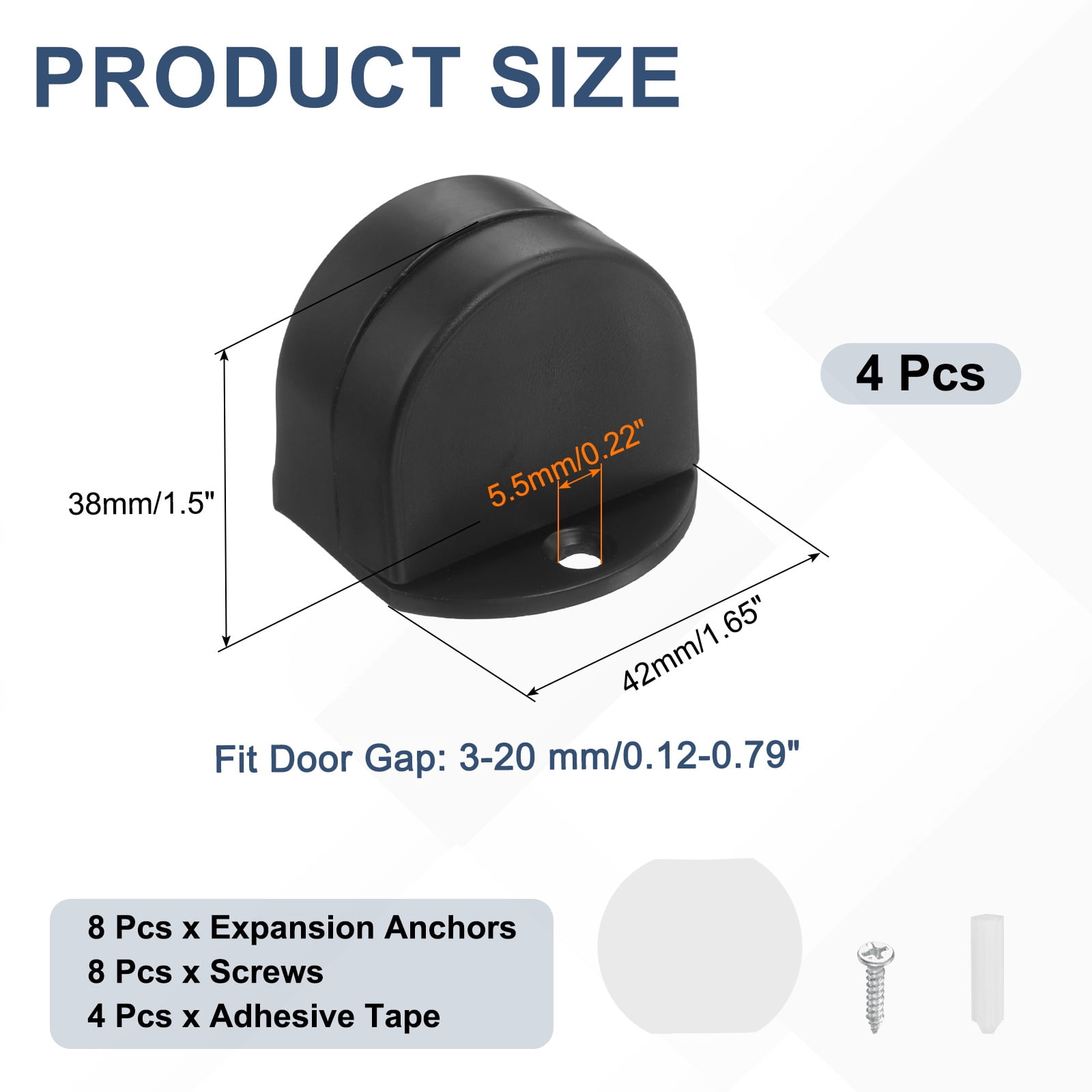 Uxcell 4 Pack Low Dome Floor Door Stop, 1.5" H x 1.65" W Stainless Steel Door Stopper, Rubber Bumper Wall Protector with Screws&Adhesive Tape for Bedroom Bathroom Office, Black