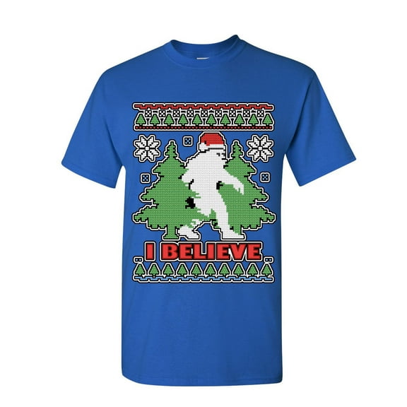 Tee Hunt Bigfoot Ugly Sweatshirt T-Shirt Funny Christmas Yeti I Believe Mens Shirt