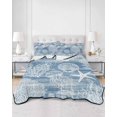 thumbnail image 2 of Quilts Twin-XL Size Bedding Set, Blue Coastal Lightweight Quilted Comforter, Nautical Starfish Coral Jellyfish Shell Sea Reversible Bedspread Coverlet with Pillow Covers for All Season, 68" x 98", 2 of 7