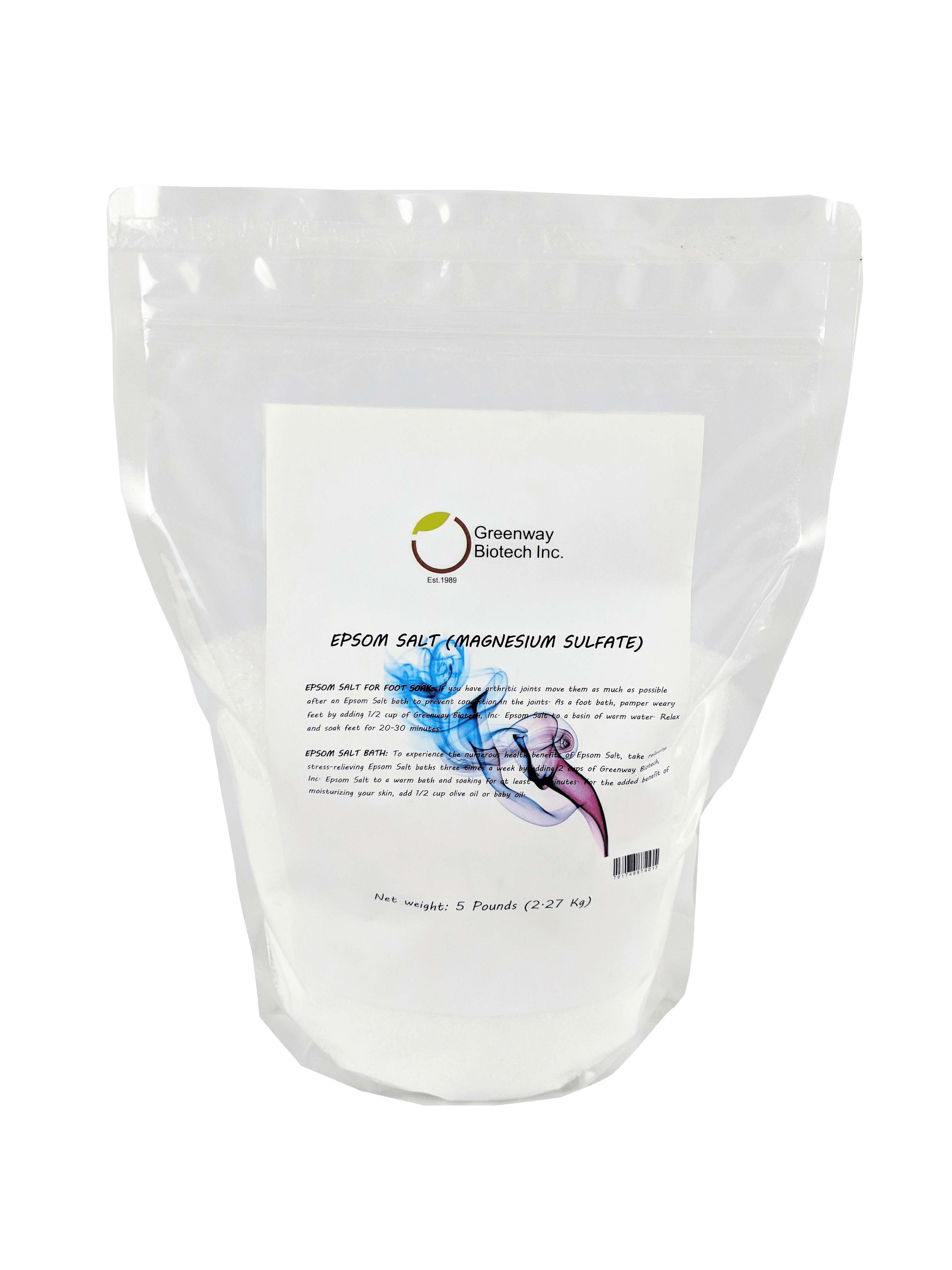 Epsom Salt (Magnesium Sulfate) Greenway Biotech Brand 5 Pounds