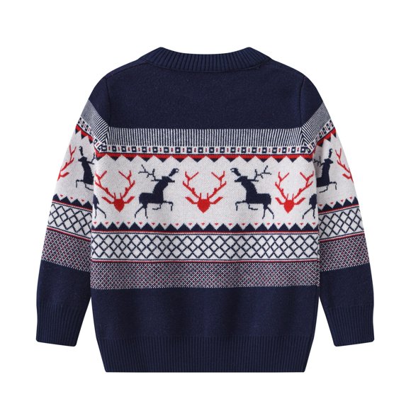 WUANDIXFA Toddler Girl Christmas Sweater Children's Christmas Cute Versatile Single Wear Sweater with Fashion Sweater Interior Children's Wear Navy,5-6 Years