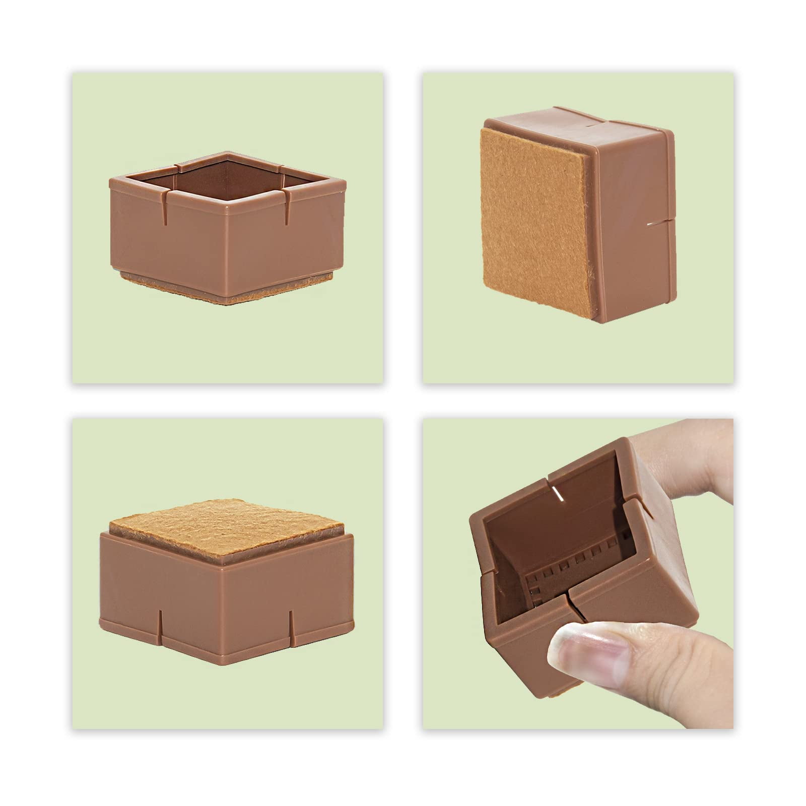 Flyshop 8PCS Rectangle Chair Leg Caps with Felt Pads Durable PVC Protective Feet Cap Prevent Scratches Reduce Noise Felt Furniture Pads, Coffee Floor Protectors, Length 38 to 44mm, Width 35 to 41mm