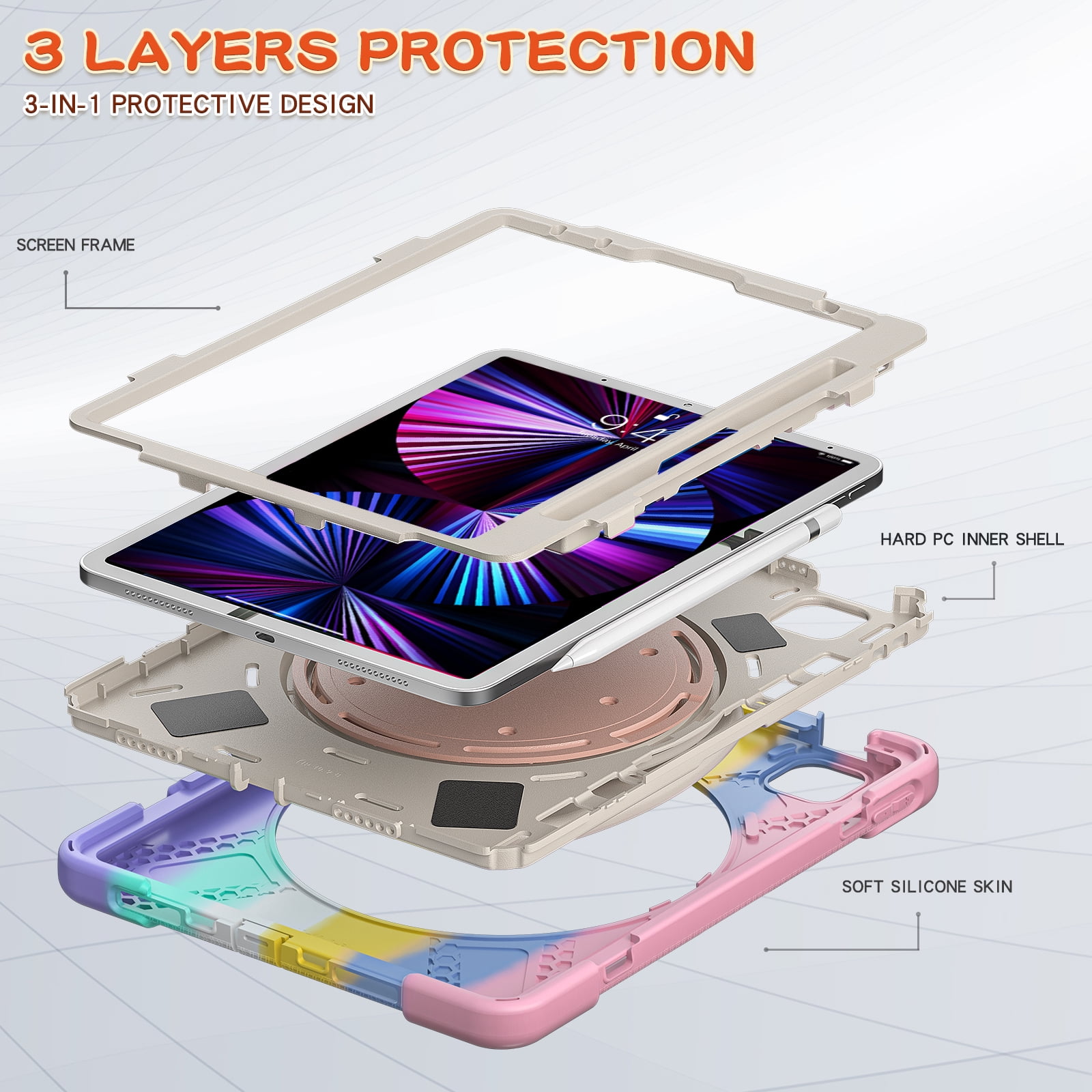 Allytechgroup Protective Case for Apple iPad 11th 10th Generation 2025 2022 10.9 Inch, Rotating Stand Shoulder Strap Handle Pencil Holder Tablet Case for iPad 10.9" Inch 11th 10th Gen, Colorful Pink