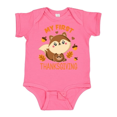 

Inktastic My 1st Thanksgiving with Squirrel and Acorns Gift Baby Boy or Baby Girl Bodysuit