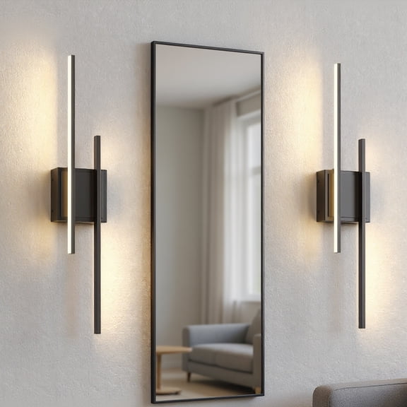 YANSUN 24.4 in 2-Light Black Dimmable Wall Sconce Set of 2, Modern Double Rod Wireless Rechargeable Wall Lights for Bedroom Living Room Hallway