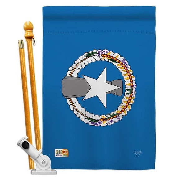 Breeze Decor BD-CY-HS-108354-IP-BO-D-US15-BD 28 x 40 in. Northern Mariana Islandss Flags of the World Nationality Impressions Decorative Vertical Double Sided House Flag Set with Pole Bracket Hardware