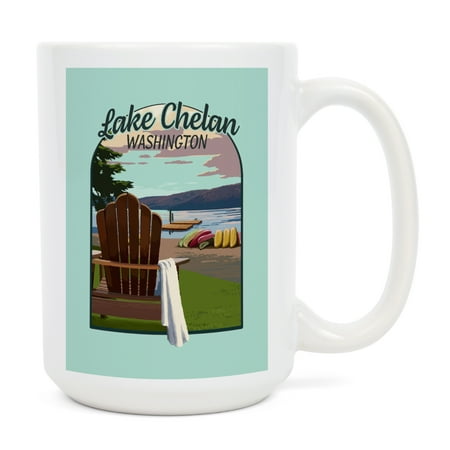 

15 fl oz Ceramic Mug Chelan Washington Lake Chelan Adirondack Chairs and Lake Contour Dishwasher & Microwave Safe