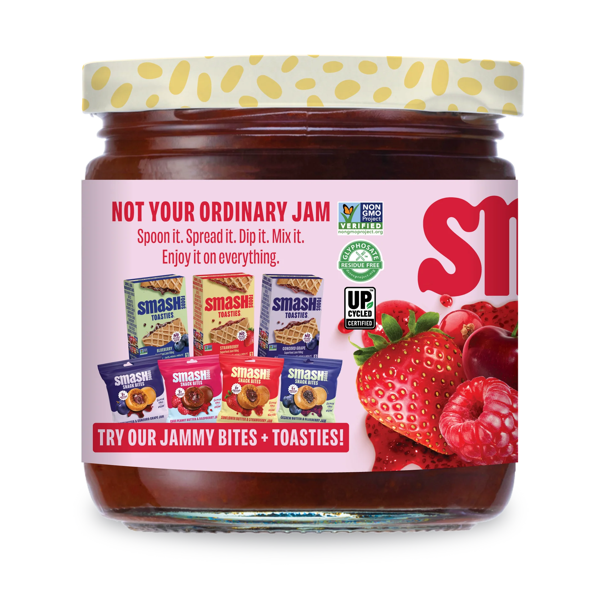 Smash Foods, Very Berry Superfood Jam, No Sugar Added, Low-Calorie, Vegan (1 Jar) 8oz