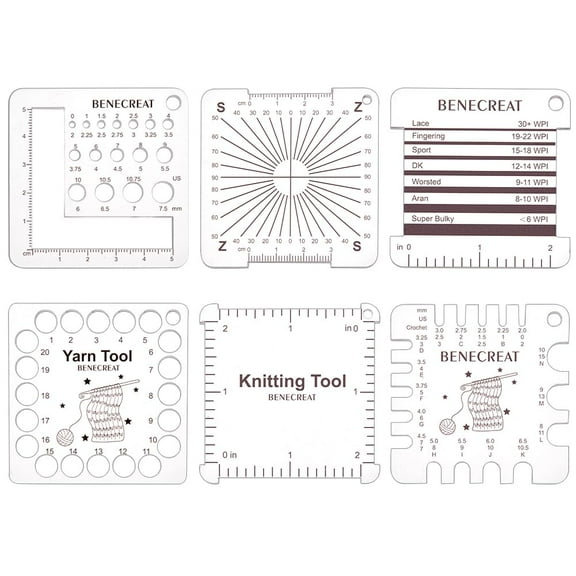 1 Box 6 Styles Acrylic Knitting Gauge Rulers Crochet Hook and Yarn Wrap Per Inch Guide Knitting Tool for Spinners Yarn Measuring Crochet Accessories