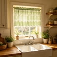 thumbnail image 6 of Yomiee Green Gingham Lace Kitchen Curtain Tier 39.37 x 19.69 in, Checkered Cafe Curtain with Floral Lace Embroidery & Pom Pom Trim, Farmhouse Rod Pocket Short Curtain for Kitchen, Cafe Window, 6 of 6