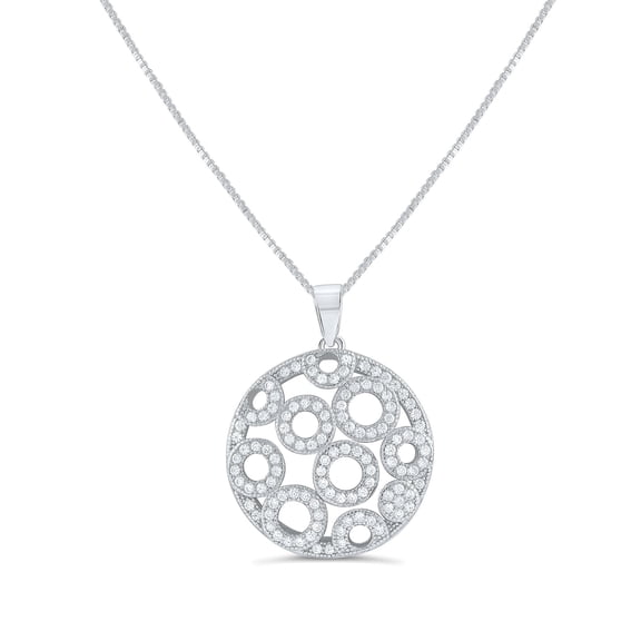 Sterling Silver Cz Bubble Circles Charm Necklace for Women and Teens 18"