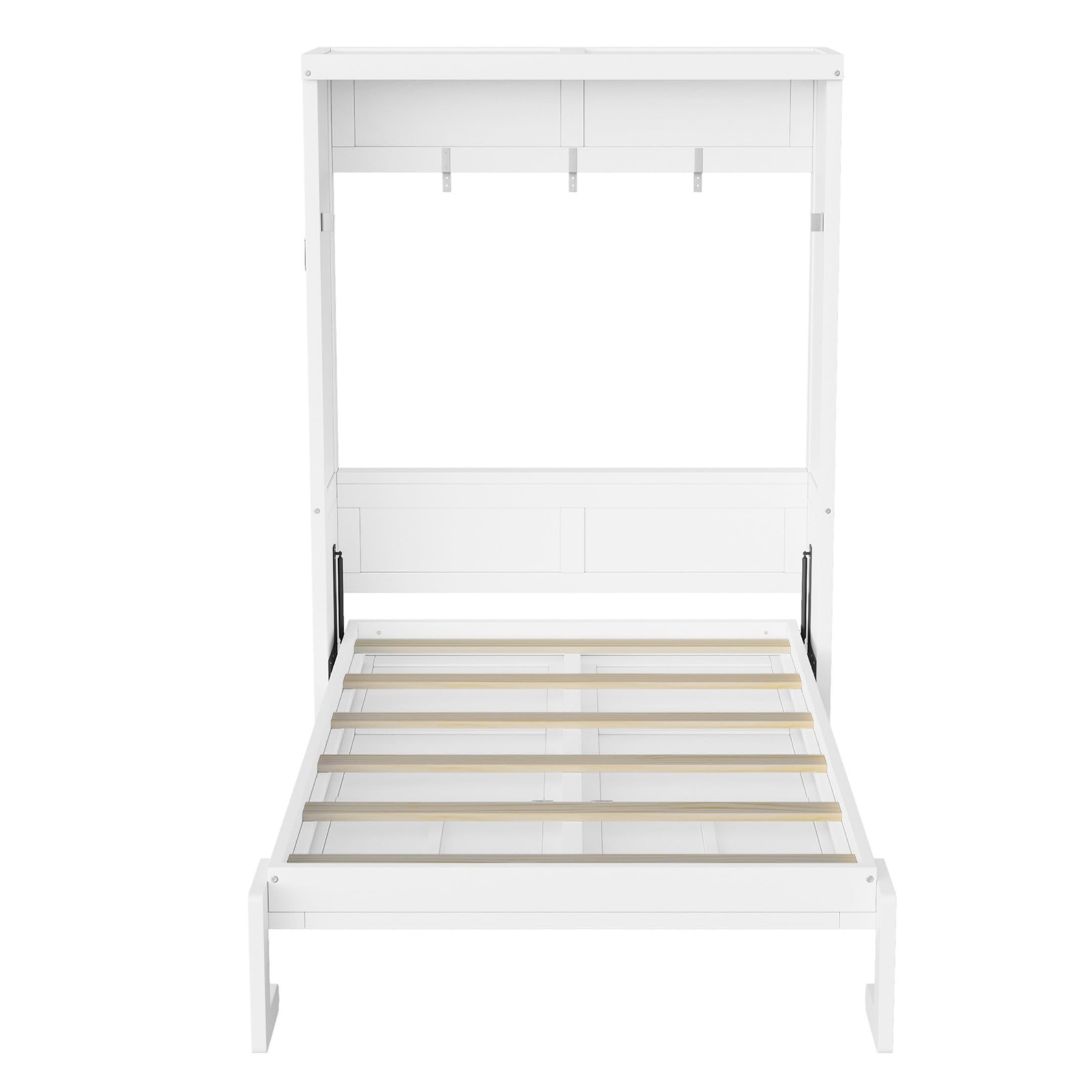 Noble House Bravella Twin Size Murphy Bed, Foldable Hidden Wall Bed Cabinet with Slat Support, Space Saving, White