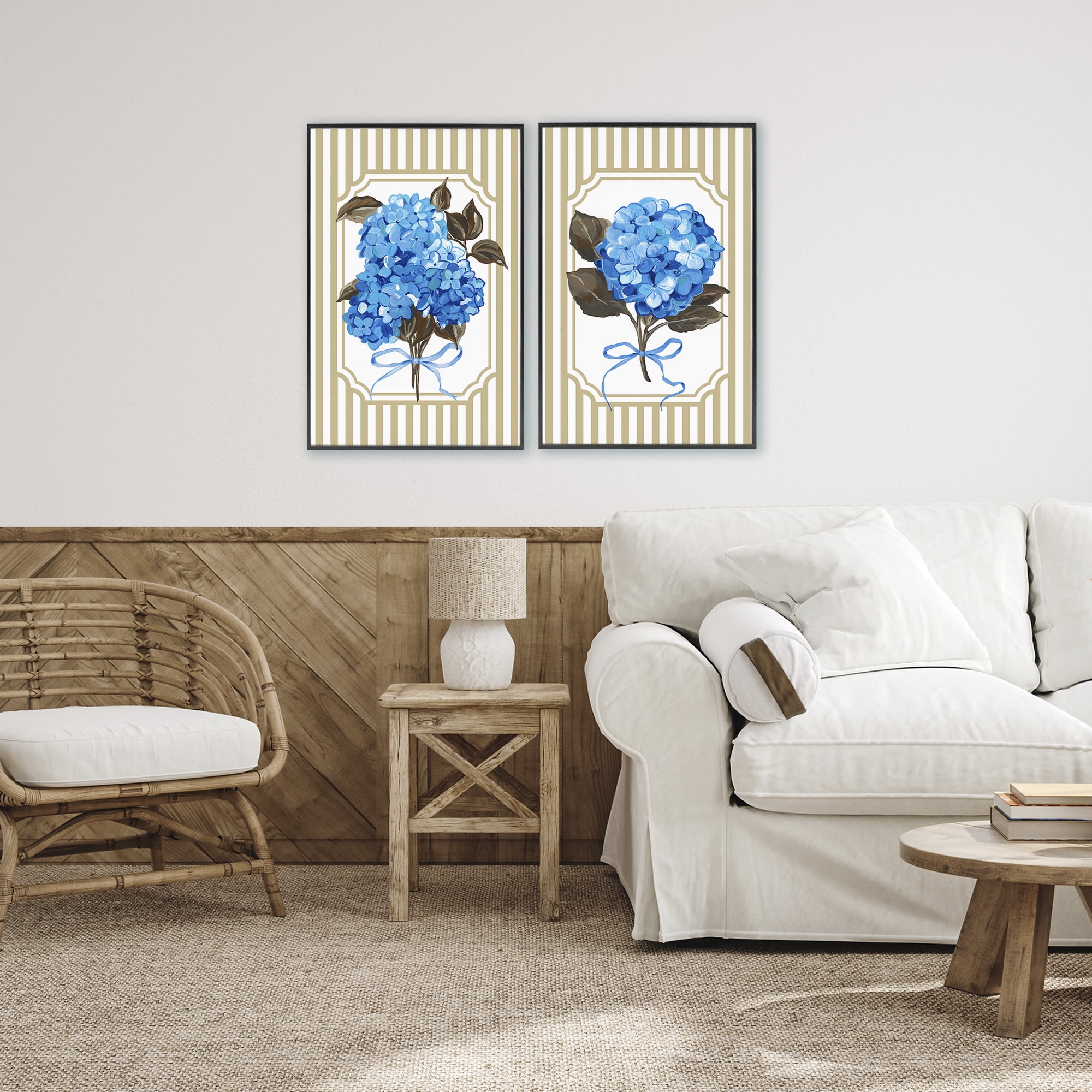 Hydrangea Bouquets with Bows 2 Piece Black Framed Giclee Art Set, design by Adonna Ebrahimi