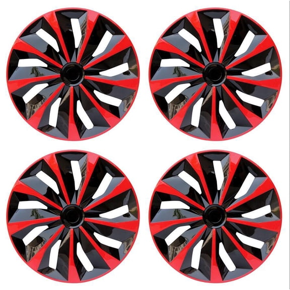 (4-Pack) Premium 17" Black & Red Wheel Rim Cover Hubcaps OEM Style Replacement Snap On Car Truck SUV Hub Cap - 17 Inch Set