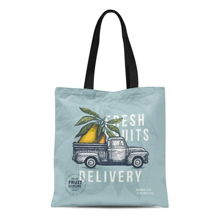 SIDONKU Canvas Tote Bag Green Farm Fresh Delivery Classic Vintage Pickup Truck Vegetables Durable Reusable Shopping Shoulder Grocery (Best Vegetable Delivery Service)