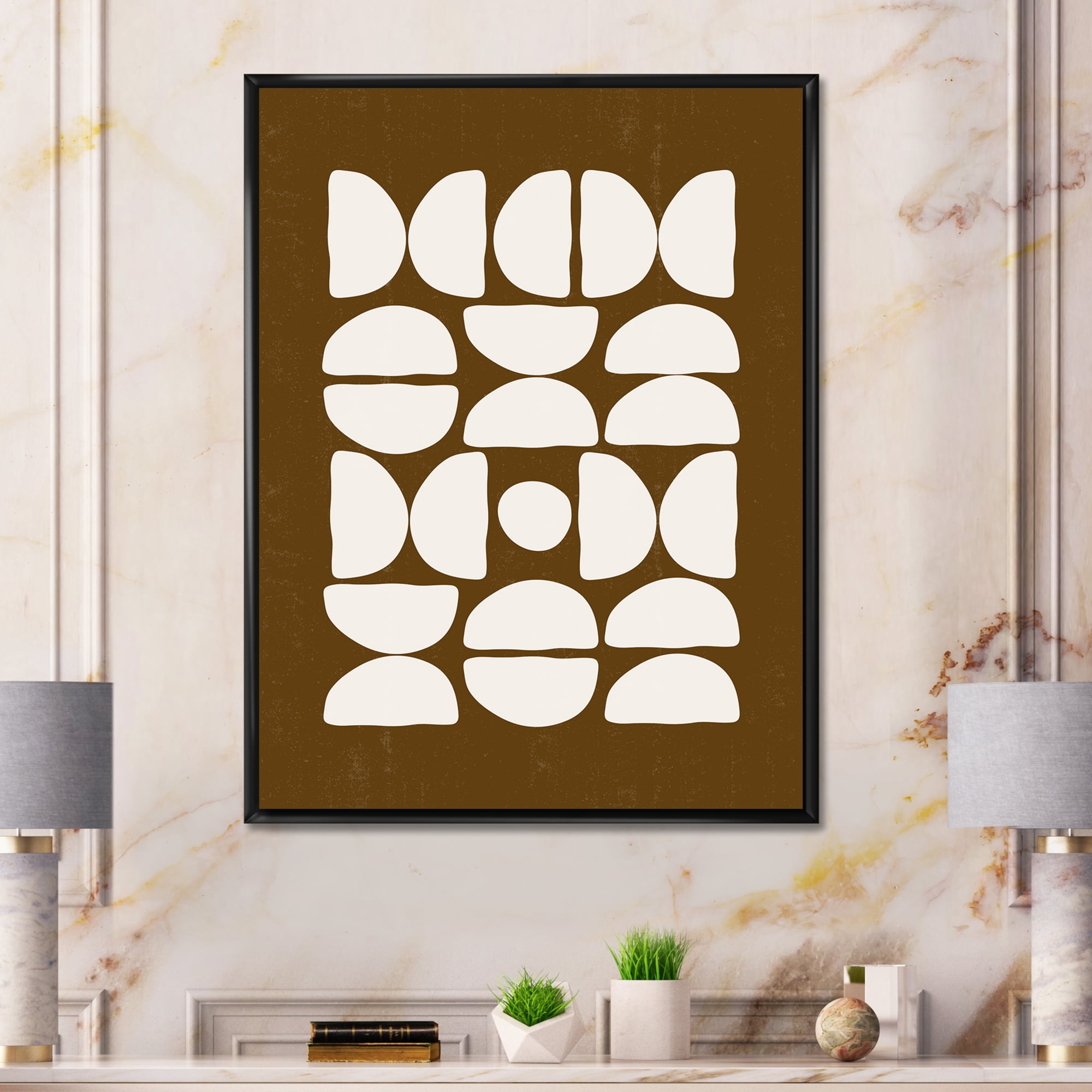 Designart 'Abstract Minimal Half Moons Composition' Modern Framed Canvas Wall Art Print
