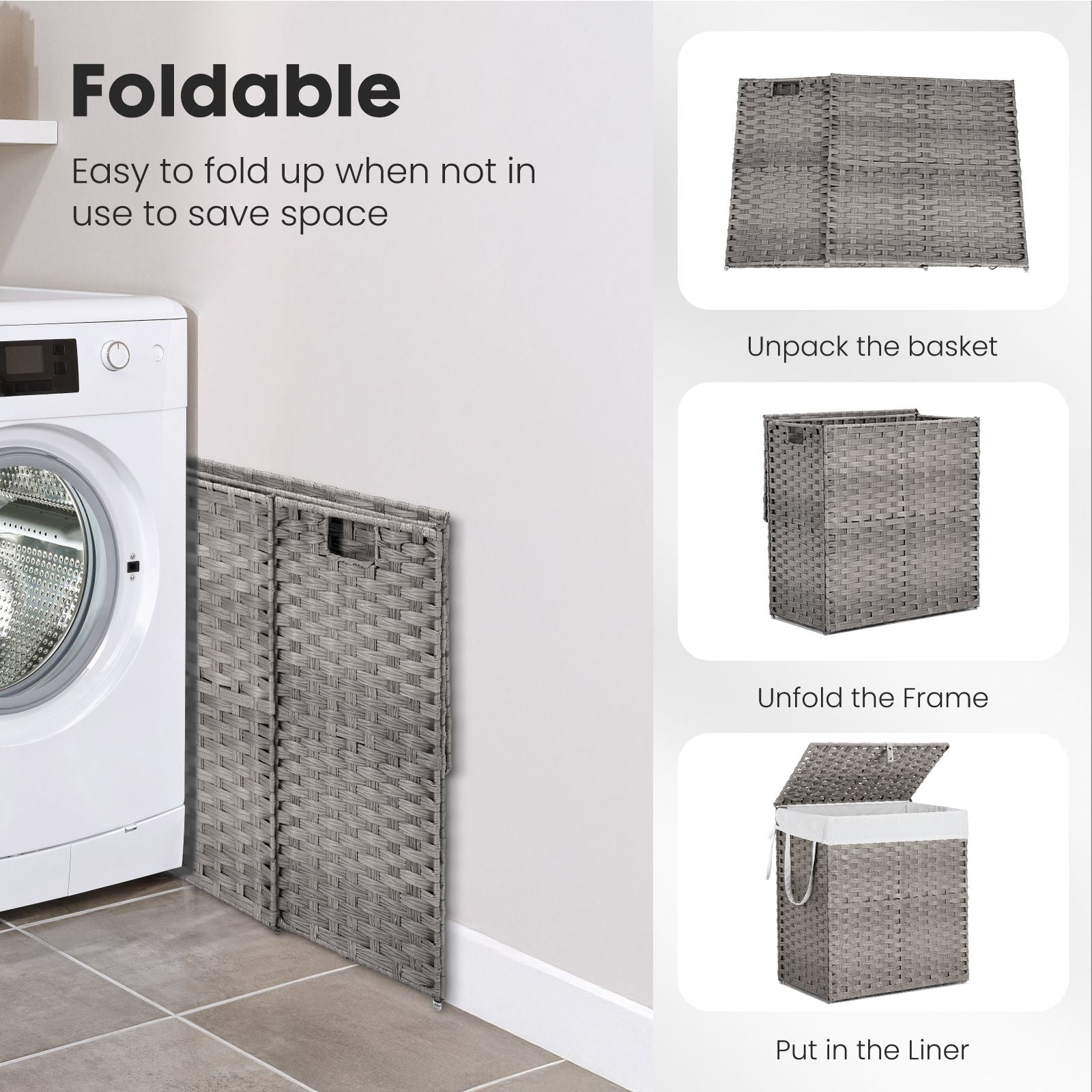 Gianna 110L Laundry Hamper with Lid, Laundry Basket with Removable Liner for Bathroom Bedroom