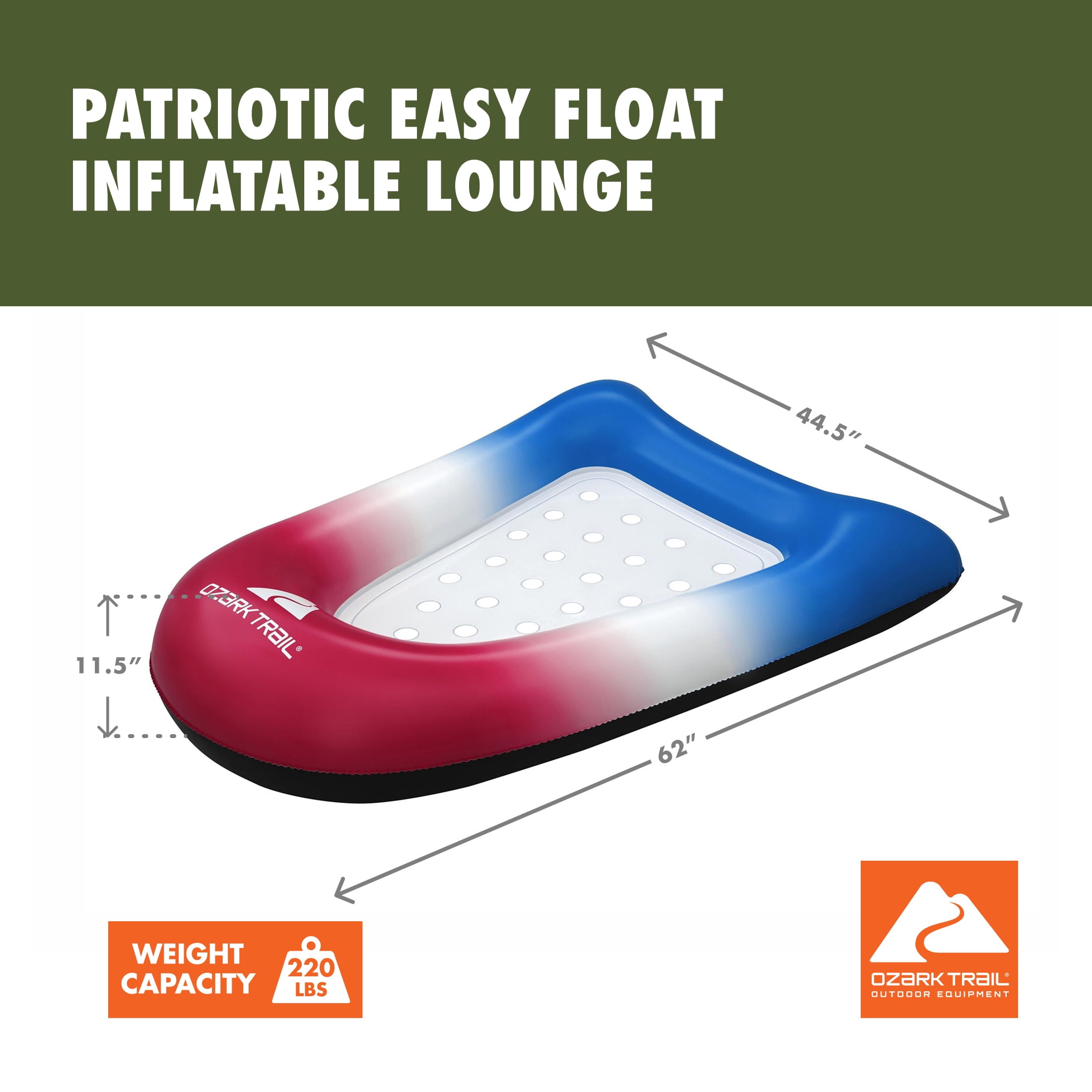 (4 pack) Ozark Trail Easy Float Inflatable Lounge, Patriotic